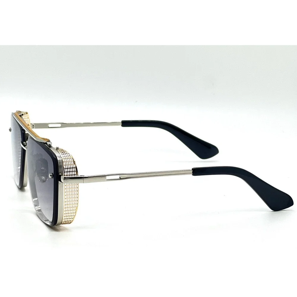 Sunglasses Men Silver Gold Accents Square Frame Fashion Shades Trendy Lentes New